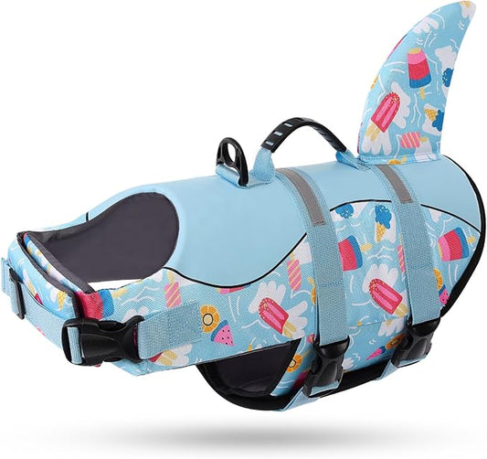 Shark Dog Life Vest for Swimming, Boating, Kayaking, Surfing, Canoeing - High Buoyant Dog Life Jacket, Ripstop High Flotation Swimsuit for Small, Medium, Large Dogs (Blue, XL)