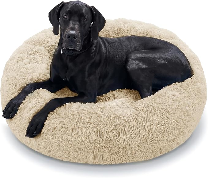 JOLLYVOGUE Dog Beds Large Sized Dog, Calming Anti-Anxiety Dog Bed, Fluffy Donut Cushion for Extra Large Pets (45")