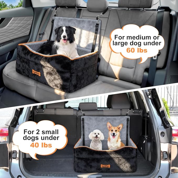 Dog Car Seat for Dog Under 50Lbs Medium or 2 Small Dogs Under 25Lbs | Booster Car Seat, Waterproof Cars Pet Bed with Thick Cushion & Safety Leash, Removable Pet Cars Seats for Travel