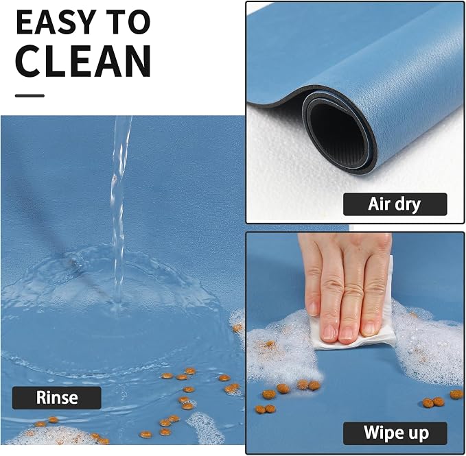 HotLive Dog Food Mat - Absorbent Cat Mat for Food and Water, No Stains Pet Feeding Bowl Mat, Easy to Clean Pet Placemats, Quick Dry Dog Water Dispenser Mat for Messy Drinkers | Blue 18"x34"