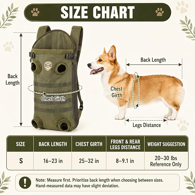 Dog Carrier Tactical Backpack for Medium Large 26-40lbs, Dog Soft Hands-Free Legs Out Pet Cat Front Carrier Backpack Facing Travel Bag for Outdoor Traveling Hiking Camping Bike(Green)