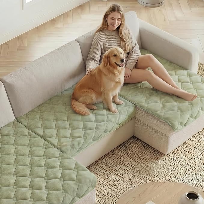 H.VERSAILTEX Chenille Couch Cover for Dogs Washable Soft Fuzzy Chair Covers for Living Room Sectional Sofa Cover Thick Pet Couch Cover Protector Non-Slip Dog Bed Cover(Tender Green, 28" x 34")