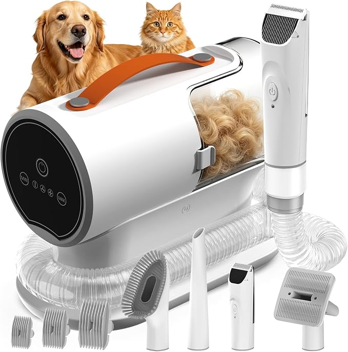 Dog Grooming Vacuum Kit, 12000Pa Pet Hair Vacuum with Clipper | 2L Dust Cup, Low Noise, 5-in-1 Grooming Kit with Clipper & Cleaning Brush for Home Shedding and Trimming, PG100