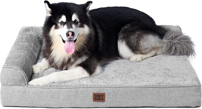 EHEYCIGA Memory Foam Dog Bed, Extra Large Size Orthopedic Dog Bed, Grey | Washable Removable Cover, Waterproof Flat Pet Sofa Couch with Nonskid Bottom, 48x35x7.5