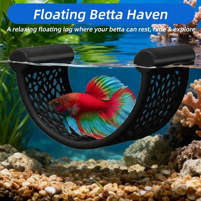 Black Betta Fish Hammock, Aquarium Floating Rest Platform for Small Fishes Floating Bed for Small Fish Betta Hammock Fishes Tank Accessories for Shrimp Fishs Bettas (Black)