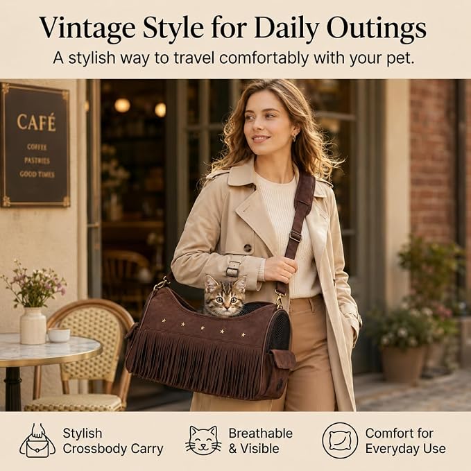 Designer Dog Carrier, Small Dog & Cat Carrier Bag with Secure Zipper Lock, Inner Safety Leash, 4-Side Breathable Ventilation, Stylish Pet Handbag for Street Photos, Pet Parties