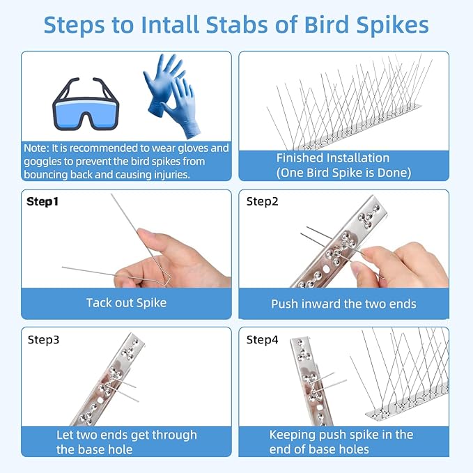 iFealClear 10 Pack Metal Bird Spikes for Keeping Small Birds, Woodpeckers, Squirrel Away, Heavy Duty Pigeon Spikes with Stainless Steel Base Cover 10.86 Feets for Outdoor Wall Fence, Easy to Install