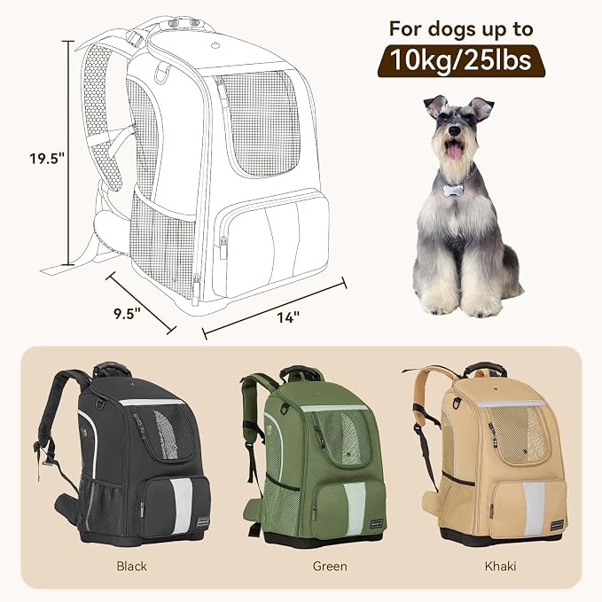 Petsfit Pet Dog Carrier Backpack with Upgraded Weight Reduction Design, Cat Dog Backpack with Large Ventilations, Easy-Fit for Traveling Hiking Camping for Small Medium Dogs and Cat, Khaki