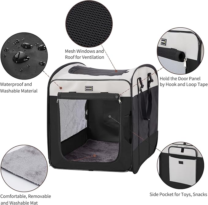Dog Kennels and Crates for Medium Dogs, Portable Pop Up Indoor Pet Cage with Sturdy Wire Frame, Collapsible Travel Crate Soft Sided Cat Bag Escape Proof (Black, 36.0" L x 23.0" W x 28.0" H)