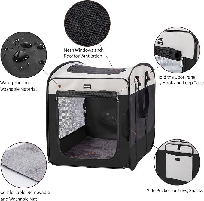 Dog Kennels and Crates for Medium Dogs, Portable Pop Up Indoor Pet Cage with Sturdy Wire Frame, Collapsible Travel Crate Soft Sided Cat Bag Escape Proof (Black, 32.0" L x 21.0" W x 26.0" H)