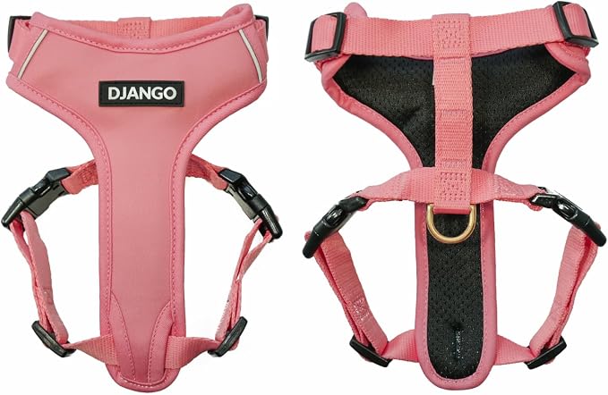 Adventure Dog Harness - Stylish, and Durable Medium Dog Harness for Outdoor Adventures and Everyday Wear - Quartz Pink Neoprene Adjustable Harness for Dogs with Reflective Piping, Brass D-Ring