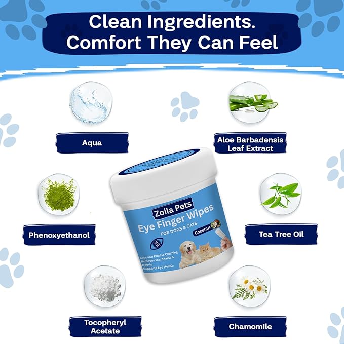 Dog Eye Cleaner Wipes & Cat Eye Wipes | Scent Textured Tear Stain Remover for Dogs, Eye Wipes for Dogs, Dog Tear Stain Remover, Dog Eye Wipes for Discharge and Crust | 50 Count (Coconut)