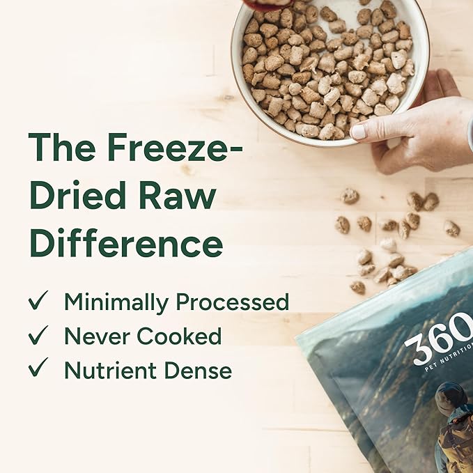 360 Pet Nutrition Freeze-Dried Raw Dog Food – Multi-Protein with Beef, Chicken, Fish & Organs, High Protein, Omega-3s, Fruits, Veggies & Superfoods, Grain-Free, No Fillers 4 x 16 oz Made in USA