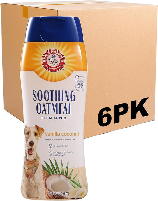 Arm & Hammer for Pets Soothing Oatmeal Dog Shampoo, Vanilla Coconut Scent, Baking Soda Odor Control, Moisturizing Shampoo for Dry Dog Skin, pH Balanced for Dogs, 20 Fl Oz - 6 Pack
