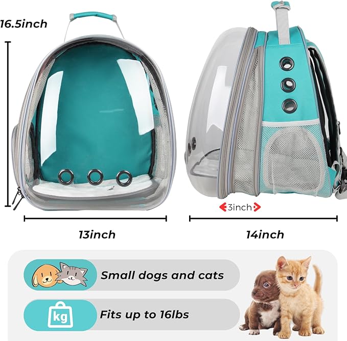 Cat Carrier Backpack, Expandable Bubble Pet Carrier for Cats and Small Dogs, Airline Approved Travel Backpack for Hiking, Walking & Outdoor Adventures - Supports up to 16 lbs