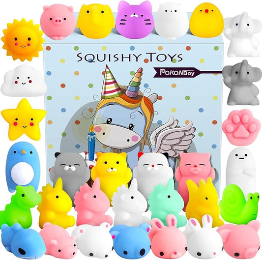 POKONBOY 30 PCS Squishies Mochi Toys, Mini Kawaii Squishy Animals Squeeze Stress Relief Toys Easter Basket Stuffers Party Favors Easter Egg Filler for Kids