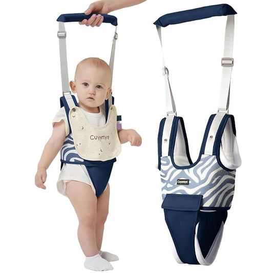 Baby Walking Harness - Handheld Toddler Walker Helper with Detachable Crotch, Adjustable Traction Strap, Breathable Fabric, Infant Walking Assistant Belt with for 9-24 Months (Blue)