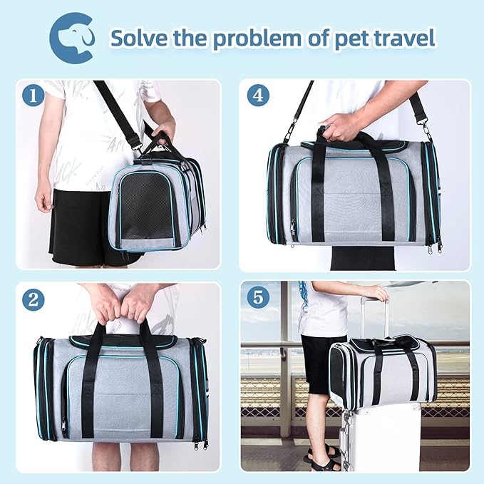 Cat Dog Airline Approved Expandable Pet Carrier for Small Pets | Removable Pad, Pockets, TSA Compliant, Soft-Sided, Breathable Mesh Window