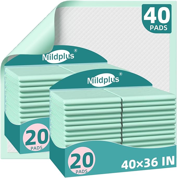 MILDPLUS Disposable Bed Pads for Adults 40"x36" 40 Pack Extra Large | Super Absorbent Underpads for Seniors & Pets, Waterproof Incontinence Pads, Mattress Protector