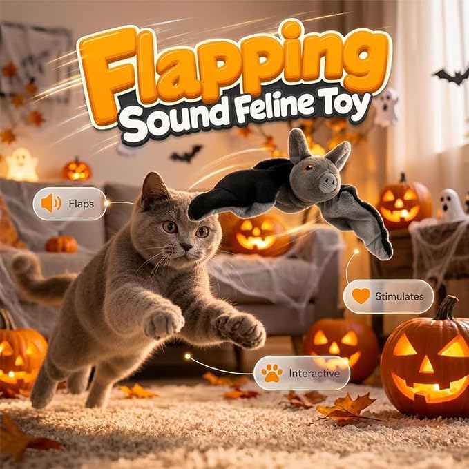Flying Bat Dog Toy, Flapping Wings Interactive Chirping Pet Teaser, Remote Control Rechargeable Halloween Bat Toy with Catnip Filling, Electric Simulation Flying Motion Toy for Cats Dogs，1pc