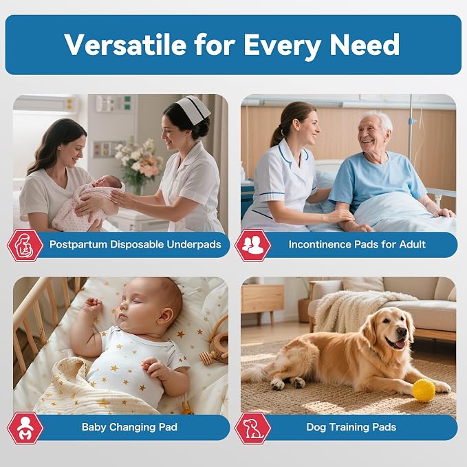 BIGGMED 36" x 36" 100 Count Tear-Resistant Disposable Bed Pads Super Absorbent Underpads, 3XL Extra Large Chux Pads, Thicker Incontinence Bed Pads for Adults, Kids, Elderly, Pee Pads