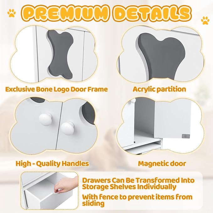 Teenyyou 22.84 x 12.99 x 12.6 Inch Pet Wardrobe Closet Dog Toy Clothes Storage Organizer with Doors and Telescopic Hanging Rod Combinable Drawers Closet Rack for Small Dog Cat Toys Clothes Accessories