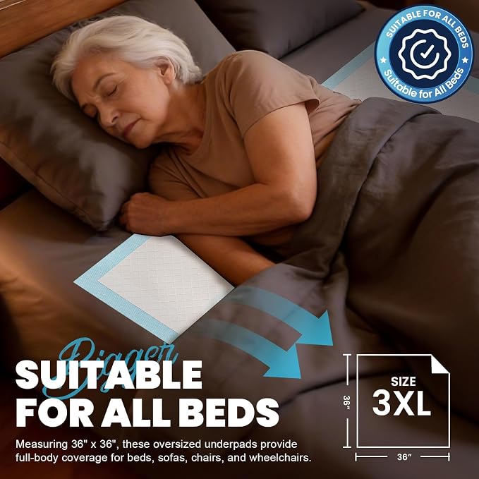MILDPLUS Heavy Duty Underpad 36''x36'' (Blue or Purple) | 125 Grams, Extra Large Chucks Pads, Disposable Bed Pads, Super Absorbent Incontinence Pads for Adults, Kids, Pee Pads