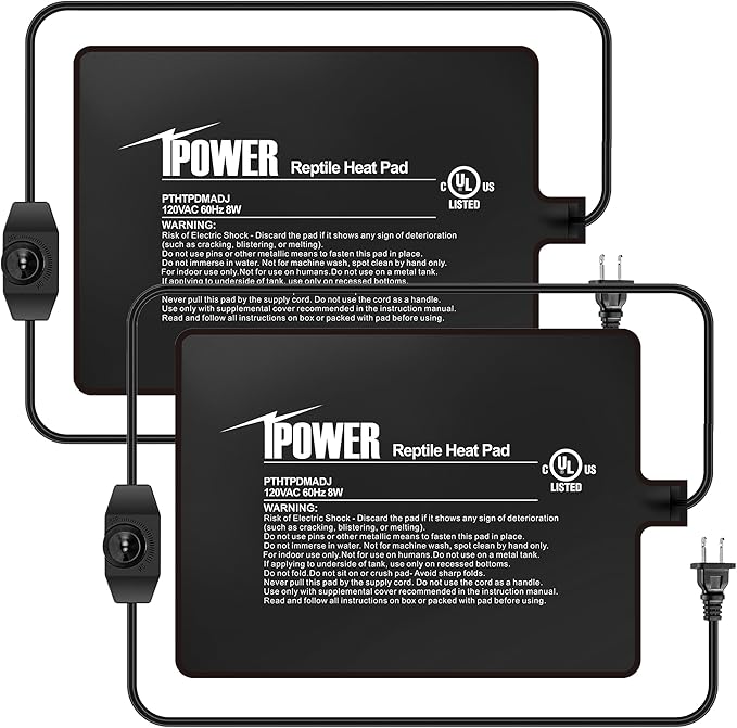 iPower 6x8 Inch Reptile Heating Pad with Adjustable Controller Knob, Under Tank Heater Mat for Turtles, Lizards, Snakes, Amphibians & Small Pets, 2 Pack