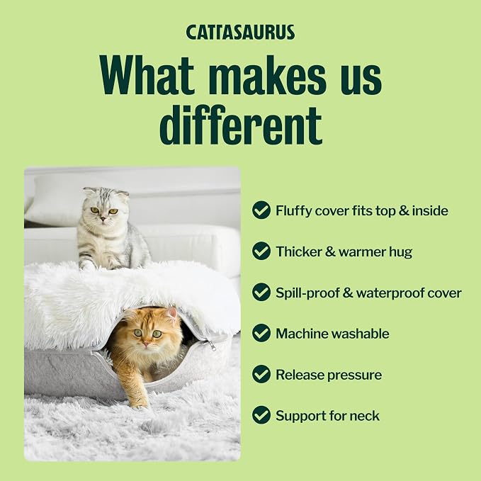 Peekaboo Cat Cave for Multiple & Large Cats Up to 30-45 Lbs, Fluffy Cat Beds for Indoor Cats, Scratch Detachable & Washable Tunnel Bed, Comfy Donut Cave (Light Gray, Large (Calming))
