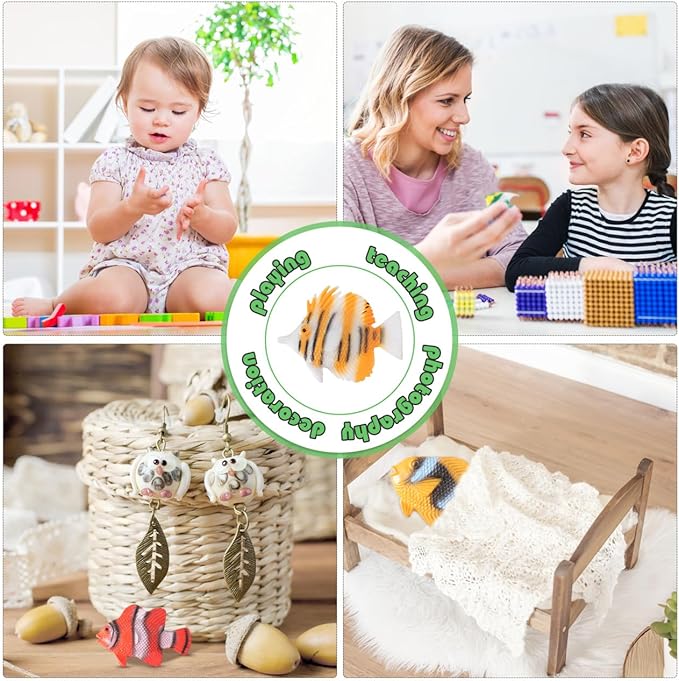 12PCS Tropical Fish Toys, Pastic Sea Creatures Figurines Set, Educational Learning Ocean Animal Figures, Themed Party Favor Miniature Toys for Boys Girls