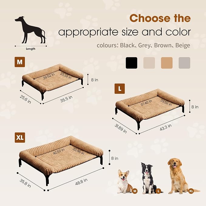 Czpalo Elevated Dog Bed with Removable Bolster Cushion Mat, Raised Pet Cot for Extra Large Sized Dogs with Breathable & Washable Mesh, Indoor & Outdoor Pet Hammock with Skid-Resistant Feet.