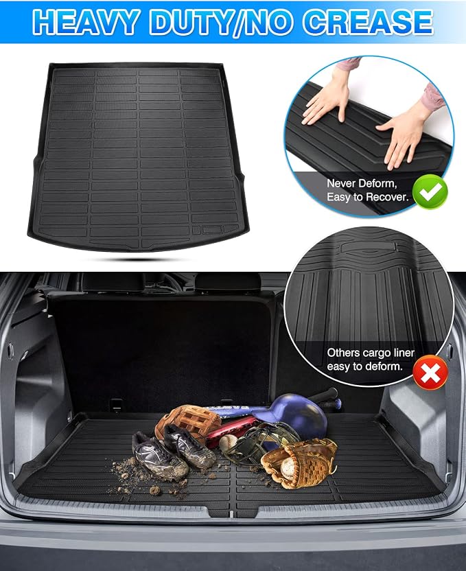 Cartist Cargo Liner Compatible with 2020-2023 2024 Volkswagen VW Atlas Cross Sport (5 Passenger Models Only) All Weather Rear Trunk Mat Waterproof Black TPE