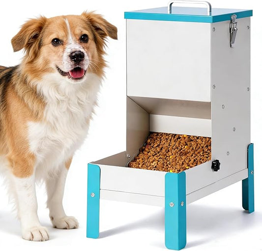 Distributeur automatique de croquettes pour chiens 10L Distributeur automatique pour chats avec support Distributeur de nourriture par gravité pour chiens avec plateau d'alimentation amovible, Gamelle galvanisée pour chiens et chats (10L)