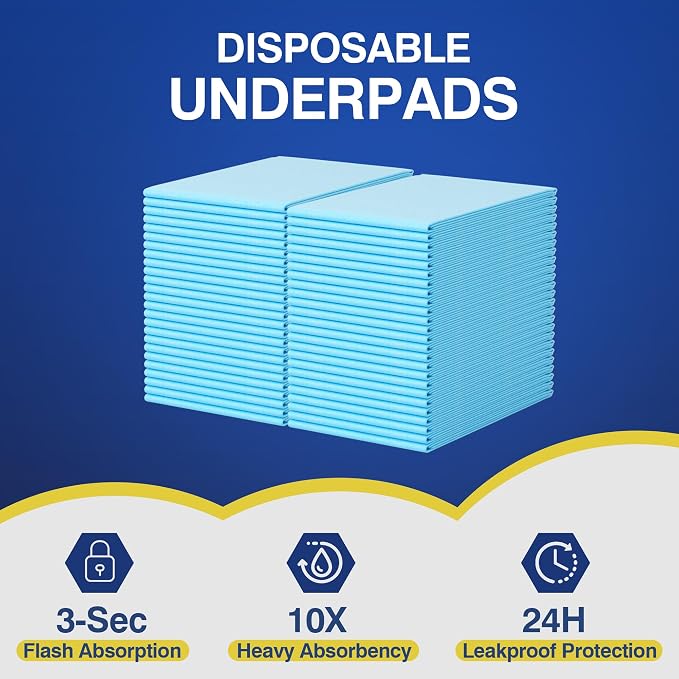 MKISS Bed Pads Disposable 36" x 36" 50 Count, Extra Large Incontinence Underpads, Leak-Proof & Quick-Drying Disposable Pee Pads for Elderly, Adults, Kids, Puppy Training