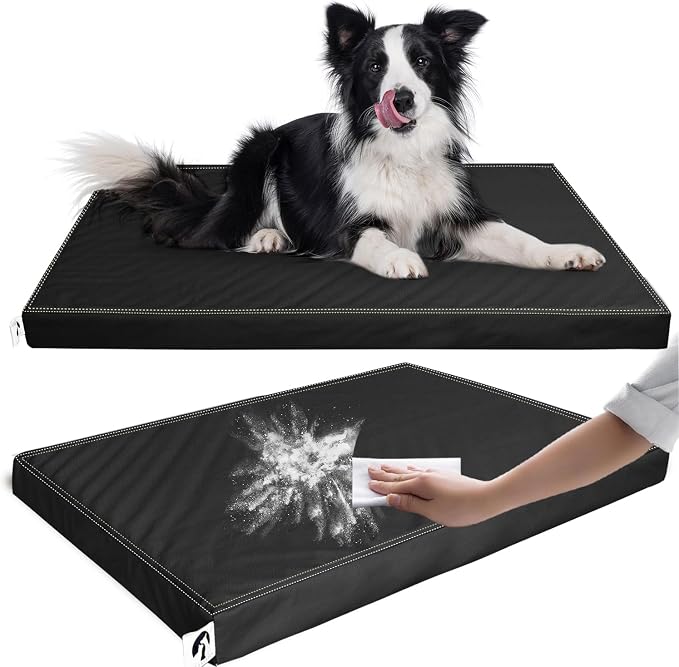 Waterproof Dog Bed Hair-Resistant, Removable Vegan Leather Cover, Pee Proof Black Vinyl Pad, Easy to Clean Pet Pad