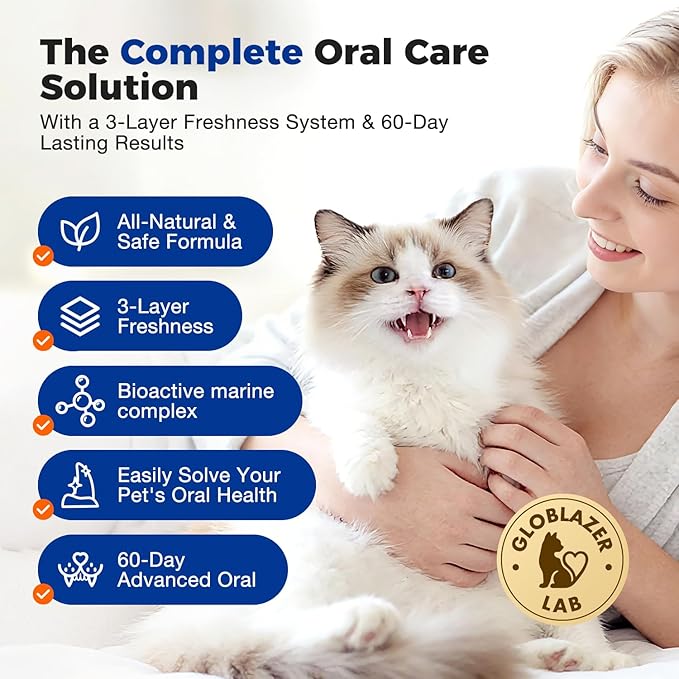 Cat Dental Powder - Freshens Breath, Removes Plaque & Tartar, Prevents Gum Disease - All-Natural Ingredients, No Artificial Additives(1.5g* 60 Pcs)