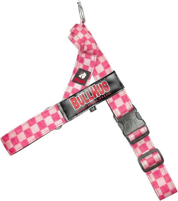 Adjustable Dog Harness– No Pull, No Choke – for English Bulldogs, French Bulldogs, Pugs & Broad-Chested Breeds – Easy, Safe Walks (Pink, Checker XL)