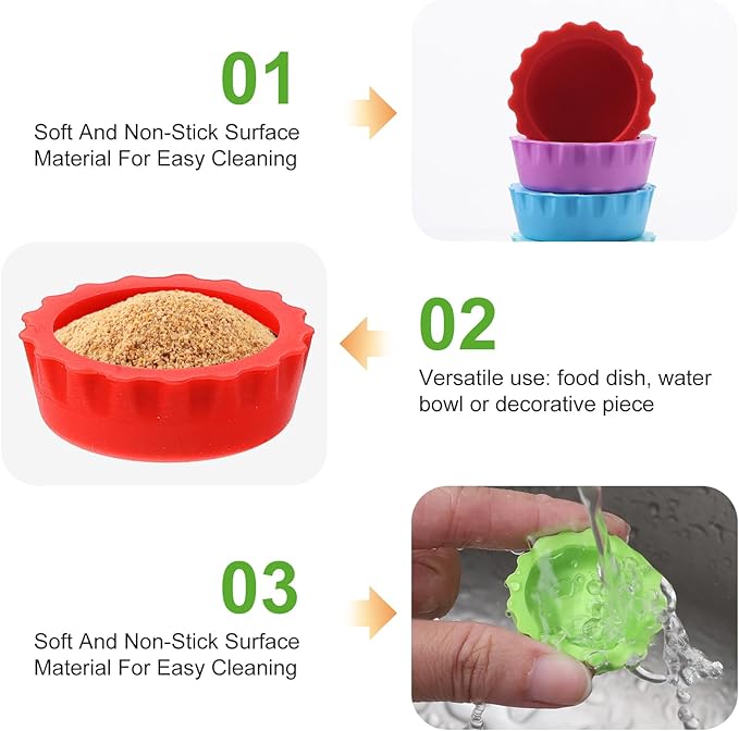 9 Pcs Crested Gecko Food and Water Bowl Small Reptile Food Dish Reusable Silicone Reptile Feeding Cup Gecko Feeder Corner Water Bowl Habitat Tank Starter Accessories for Hermit Crab Tarantula Isopods
