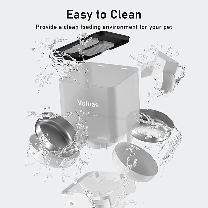 Distributeur automatique de nourriture Voluas pour deux chats, distributeur double pour animaux avec 2 gamelles en acier inoxydable, distributeur de nourriture pour chat de 6 L avec fonction de mémorisation
