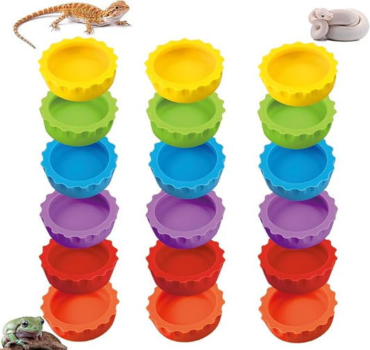 Meow&Woof Crested Gecko Food and Water Feeding Cups, Reptile Food Dish, Colorful Water Bowl for Bearded Dragon Tank Terrarium Accessories Supplies for Tortoise, Crab and Small Pet (18 Pcs)