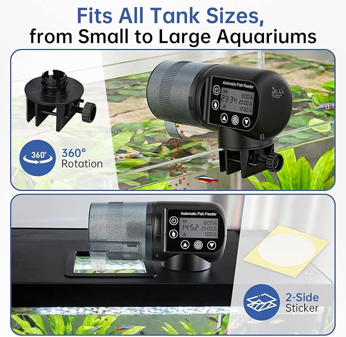 AQQA Automatic Fish Feeder, Auto Fish Feeder with LCD Timer Programmable, 200ML Large Capacity Aquarium Auto Feeder Moisture-Proof Silent, Vacation Fish Feeder for Small Tank Betta Fish Turtle