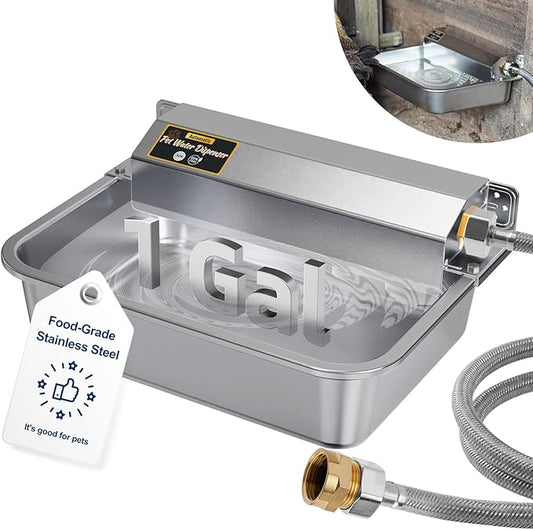 1Gal/3.8L Automatic Water Dispenser for Dogs, Patented Automatic Dog Water Bowl Dispenser, Stainless Steel Water Bowl for Livestock Chicken, Outdoor Dog Water Feeder Fit 3/4'' GHT Faucet