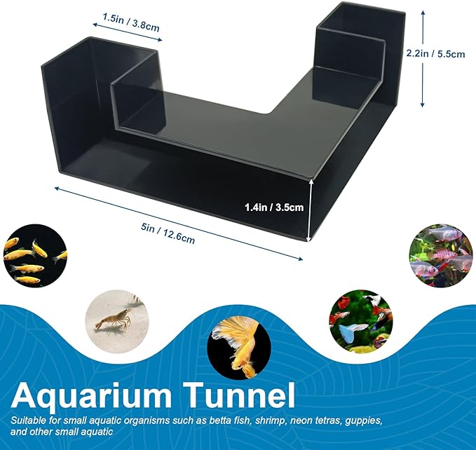 Black Aquarium Cave for Fish and Shrimp – Fish Tank Tunnel Hideout, Natural Decorative Tank Ornament for Betta, Shrimp, and Small to Medium Aquatic Tanks
