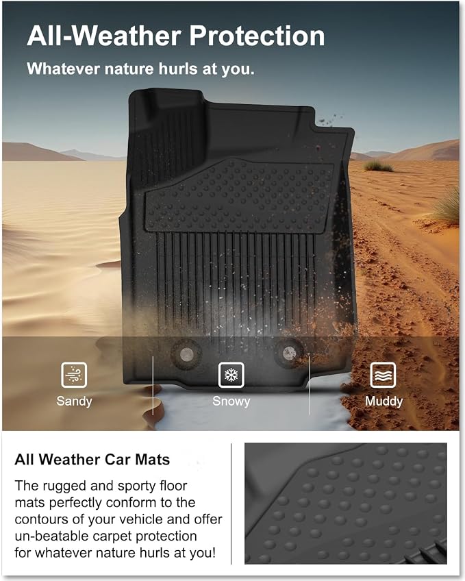 KIWI MASTER Floor Mats for 2018-2023 Toyota Tacoma Double Cab Crew Cab, Custom Fit All Weather Car Mats, Heavy Duty TPE Floor Liners, Front & Rear 2 Row, Black