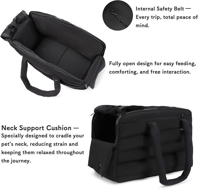 Dog Purse Carrier for Small Dog Cat Rabbit up to 13 lbs, Lightweight Portable Soft Sided Pet Purses, Quilted Puffy Tote Puppy Carrier with Large Pockets for Hiking, Travel, Vet Black