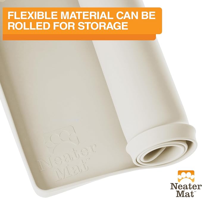 Neater Pet Brands Neater Mat Pet Mats for Food and Water, Cat & Dog Bowl Mat Waterproof Silicone, Feeding Tray, Dog Food Mats for Floors, Placemat w/Raised Edge for Under Bowls, 24" x 16", Cream