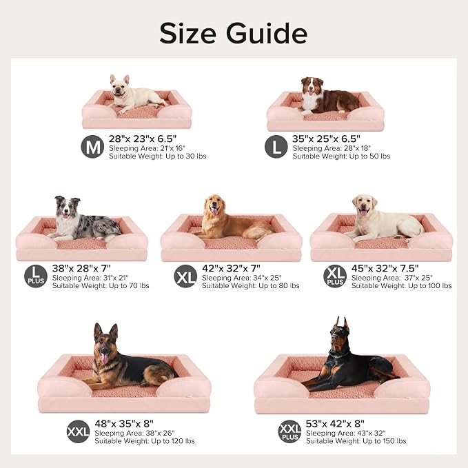 L Plus Orthopedic Dog Bed for Large Dogs, Washable Dog Sofa with Egg-Crate Foam, Waterproof Lining and Non-Skid Bottom