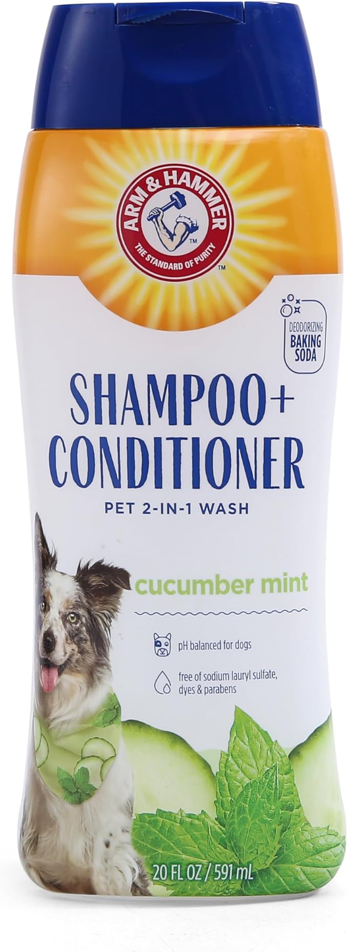 Arm and Hammer for Pets 2-in-1 Dog Shampoo and Conditioner, Cucumber Mint - Odor-Eliminating Baking Soda Formula for Clean, Fresh, Fully Conditioned Dog Coats, 20 Fl Oz - 6 Pack