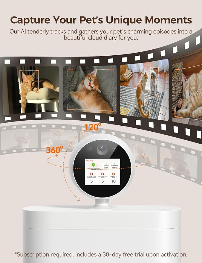 Automatic Cat Feeder with Camera 360°, 2K HD with Night Vision & 2-Way Audio Auto Dog Feeder, 2.4G/5G Smart Pet Feeder with Display & APP, 5.5L Video Recording Timed Food Dispenser for Cats/Dogs