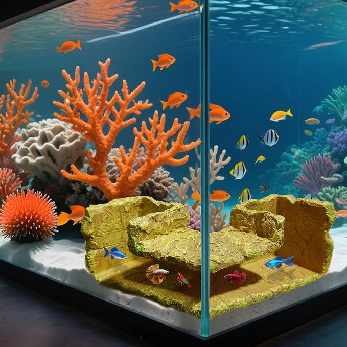 90° Corner Fish Cave Viewing Tunnels | Realistic Rock Formation Hideout for Shrimp, Plecos, Cichlids | BPA-Free Premium Resin, Safe for Aquarium (5.3”x5.3”x2.8”)